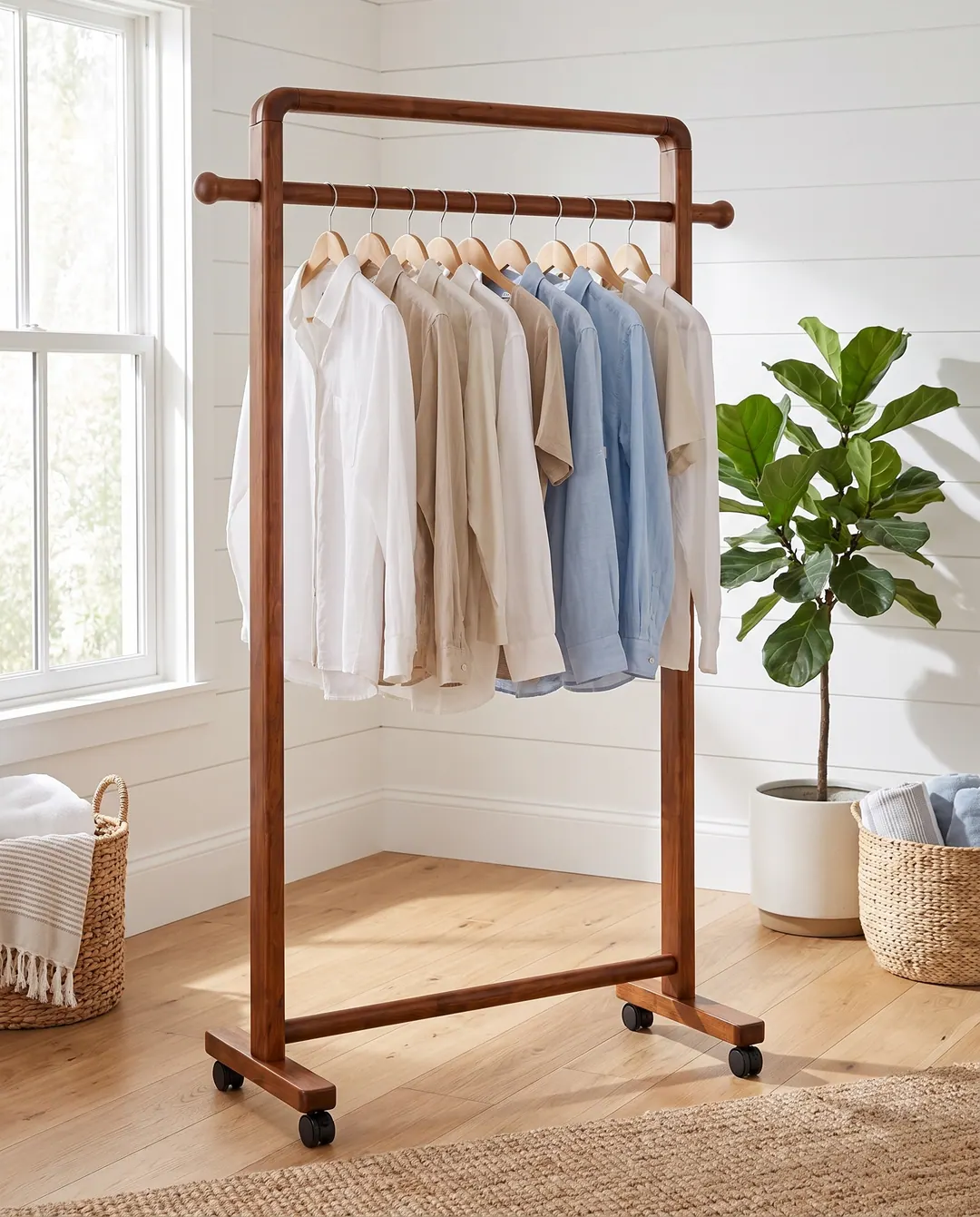 Kệ treo quần áo gỗ trong phòng ngủ